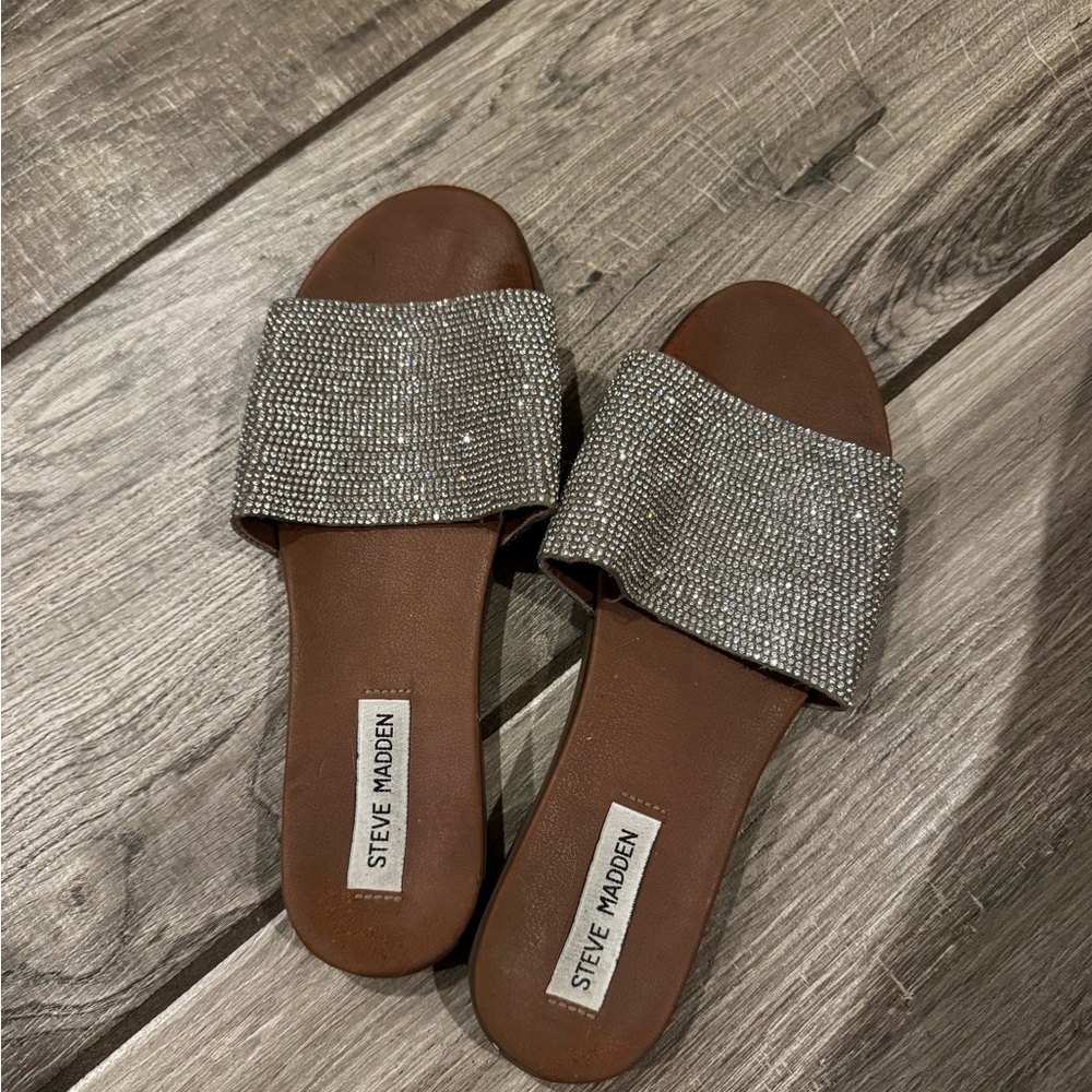 Steve Madden Brown Slides with Sparkling Silver Strap